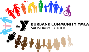 social impact center logo with a diverse background of silhouette of people